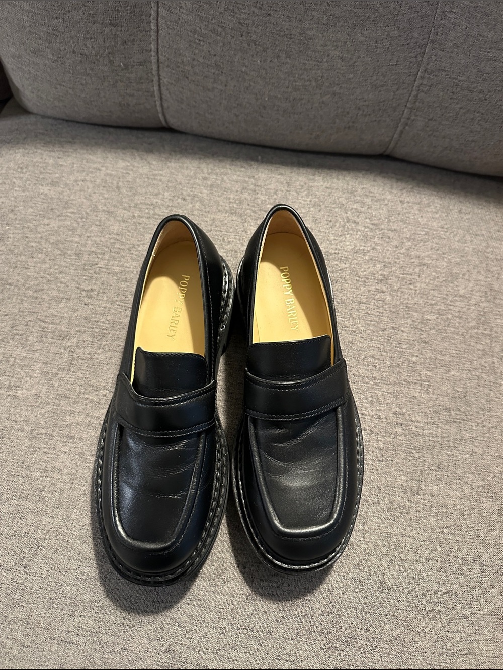 Poppy Barley Black Leather Penny Loafers Never used
